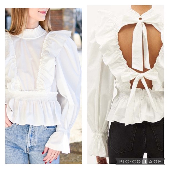 Sea New York Tops - NWT Sea NY Gaia Backless Ruffled Top 4 White Puff Sleeves Peplum